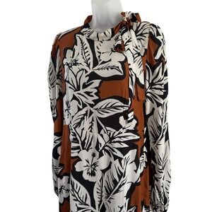 Twinset Milano Dress Womens 40 US 4 6 Brown Floral Bow Neck Long Sleeve Shift